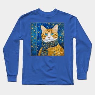 Klimt Tabby Cat with Blue Eyes and Beautiful Scarf Long Sleeve T-Shirt